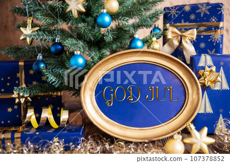 Golden Frame God Jul, Means Merry Christmas, Christmas Background Golden Frame God Jul, Means Merry Christmas, Christmas Background 107378852