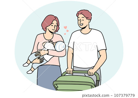 Happy parents with infant walking outside Happy parents with infant walking outside 107379779