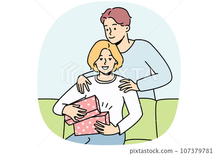 Loving man make surprise to excited woman Loving man make surprise to excited woman 107379781