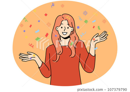 Smiling woman with confetti enjoy celebration 107379790