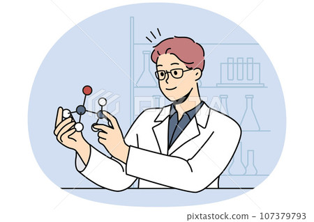Male scientist work with atom model 107379793
