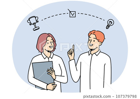 Smiling employee brainstorm for shared success 107379798