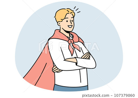 Smiling businessman in superhero coat Smiling businessman in superhero coat 107379860