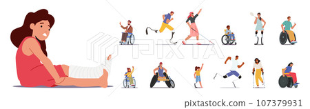 Character With Disabilities, Men And Women With Physical, Sensory, Cognitive, Or Emotional Impairments, Vector Character With Disabilities, Men And Women With Physical, Sensory, Cognitive, Or Emotional Impairments, Vector 107379931