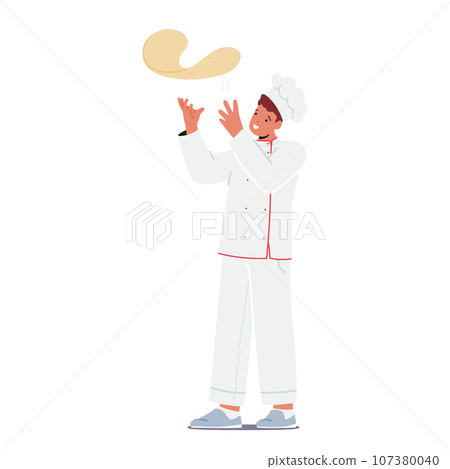 Skilled Chef Character Deftly Tosses Pizza Dough Into The Air Creating Mesmerizing Dance Of Flour And Dough Skilled Chef Character Deftly Tosses Pizza Dough Into The Air Creating Mesmerizing Dance Of Flour And Dough 107380040