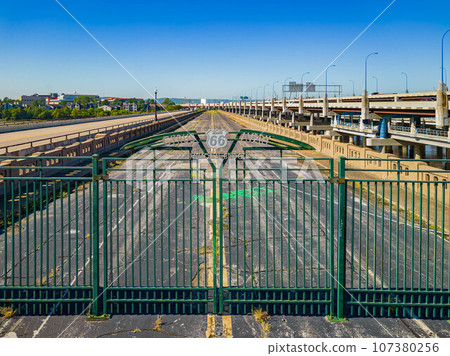Aerial view of the gate of Cyrus Avery Memorial Bridge 107380256