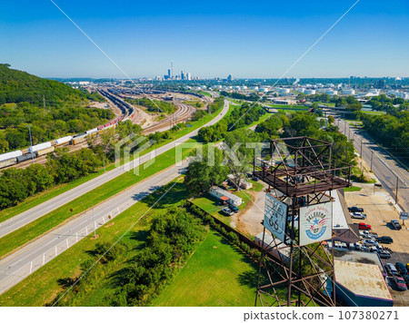 Sunny aerial view of the Route 66 Historical Village 107380271