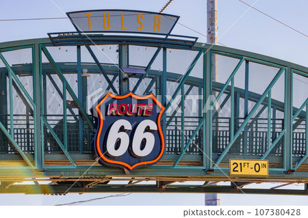 Sunny view of the Cyrus Avery Centennial Plaza 107380428