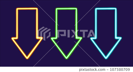 set arrow sign figure. direction glowing desktop icon, neon sticker, neon figure, glowing arrow sign figure. direction figure, neon geometrical figures  107380709