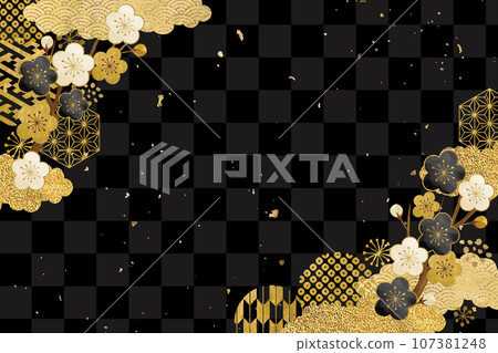 Plum blossom and gold Japanese pattern background 107381248