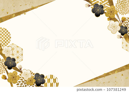 Plum blossom and gold Japanese pattern background Plum blossom and gold Japanese pattern background 107381249
