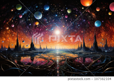 Orbit of Universe colourful abstract background. Generative AI Orbit of Universe colourful abstract background. Generative AI 107382104