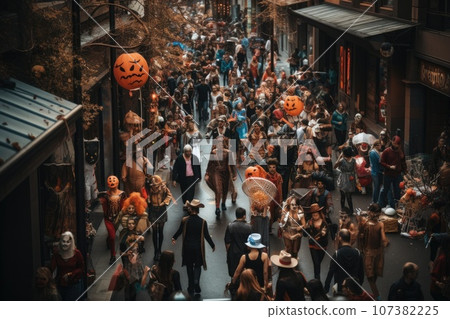 People with Halloween costume festival. thanksgiving. Generative AI 107382225
