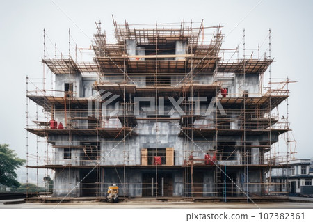 Construction scaffolding and building site. Generative AI 107382361