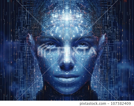 The algorithmic head of a human being with...-插圖素材 [107382409] - PIXTA圖庫