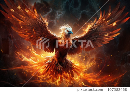 Phoenix is flying burning with fire. Birds. Mythical creatures. Generative AI 107382468