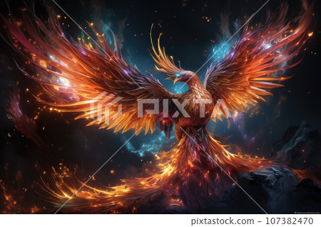 Phoenix is flying burning with fire. Birds. Mythical creatures. Generative AI 107382470