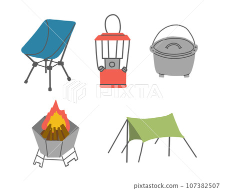 Camping equipment illustration material set Camping equipment illustration material set 107382507