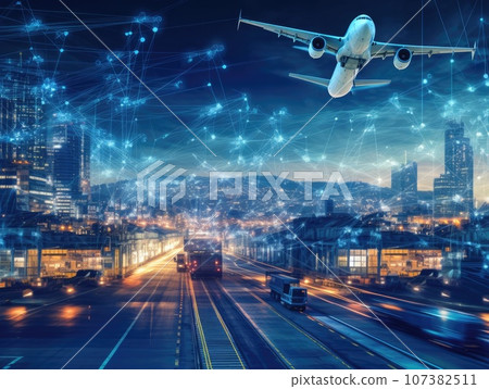 AI in logistics and supply chain management concept, transportation logistics optimization, Smart Logistics. Generative AI 107382511