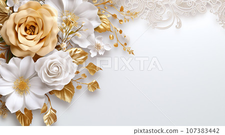 美麗的白玫瑰和蕾絲背景 107383442