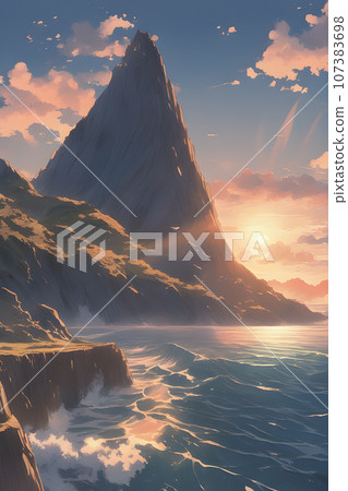 Zone of coast with waves reefs on the rocks 107383698