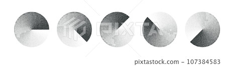 Grainy circular shape of noise and dots. gradient depth, halftone effect. Flat vector illustration isolated on white background. Grainy circular shape of noise and dots. gradient depth, halftone effect. Flat vector illustration isolated on white background. 107384583