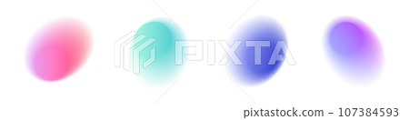 Circular shape with a holographic gradient, light noise and blur effects. Flat vector illustration isolated on white background. 107384593