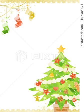 Cute Christmas tree and socks frame Cute Christmas tree and socks frame 107384671
