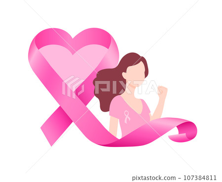 Pink ribbon symbol design in heart shape with a woman. 107384811