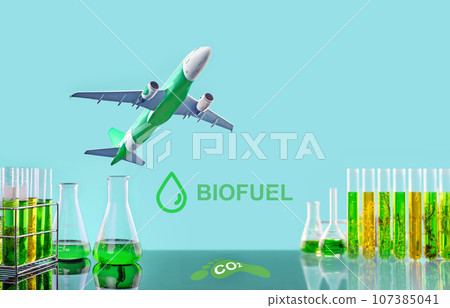 Algae fuel biofuel industry lab researching for bio-aviation fuel (BAF) to be a sustainable aviation fuel (SAF) 107385041