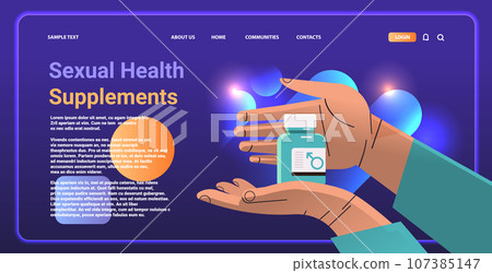 hands holding oral contraceptive blue pills for erection birth control pill concept prevention HIV and AIDS item for relax sex and wellness horizontal 107385147