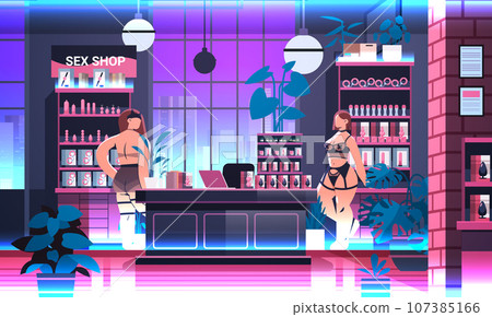 beautiful romantic ladies dancing in night club sexual women posing in sexy underwear pretty girls wearing bdsm style sex shop interior beautiful romantic ladies dancing in night club sexual women posing in sexy underwear pretty girls wearing bdsm style sex shop interior 107385166