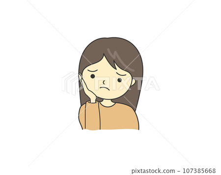 A woman thinking with her hand on her cheek 107385668
