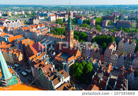 Aerial view of Gdansk with Town Hall 107385669