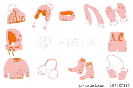 Pink winter clothing illustration set fashion item illustration Pink winter clothing illustration set fashion item illustration 107387515
