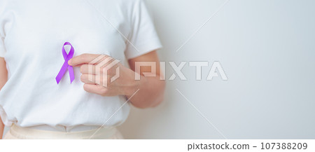 Woman having abdomen Pancreas and Chest pain with Purple ribbon. Pancreatic cancer November awareness month, Pancreatitis, Digestive system, World Cancer day and Health concept Woman having abdomen Pancreas and Chest pain with Purple ribbon. Pancreatic cancer November awareness month, Pancreatitis, Digestive system, World Cancer day and Health concept 107388209