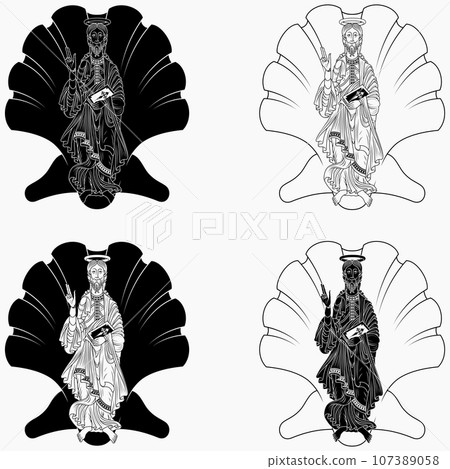 James the apostle holding a christian bible 107389058