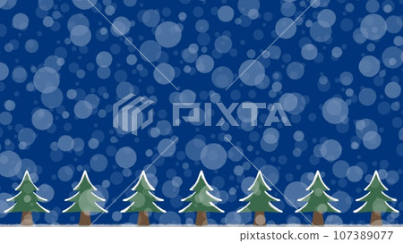 Background illustration of a series of trees and falling snow 107389077