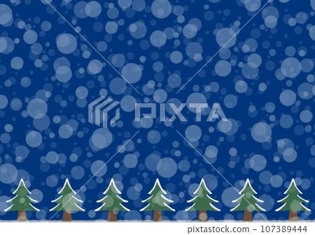 Background illustration of a series of trees and falling snow [A4] 107389444