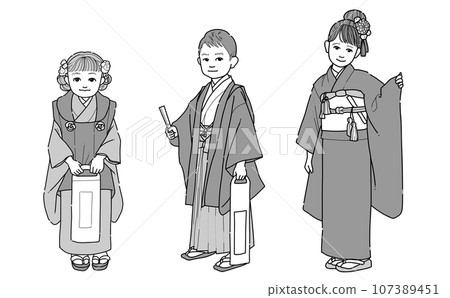 Shichigosan illustration of children in Japanese clothing Shichigosan illustration of children in Japanese clothing 107389451