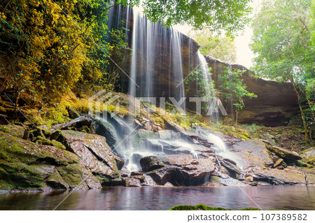 Waterfall at Phu Kradueng national park, Loei Thailand, beautiful landscape of waterfalls in rainforest Waterfall at Phu Kradueng national park, Loei Thailand, beautiful landscape of waterfalls in rainforest 107389582