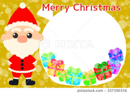 Illustration of Santa Claus and presents [gold] [Christmas card] 107390356