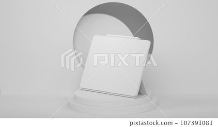 Abstract scene or podium with computer tablet with keyboard on monochrome 107391081