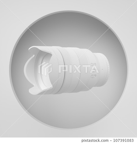 Abstract scene or podium with nonexistent DSLR camera and lens on monochrome 107391083