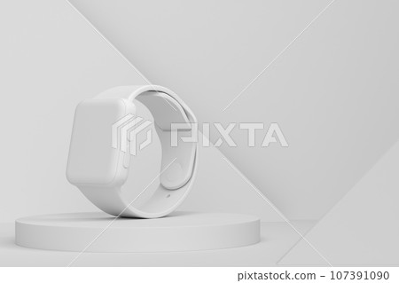 Abstract scene or podium with smart watch or fitness tracker on monochrome 107391090