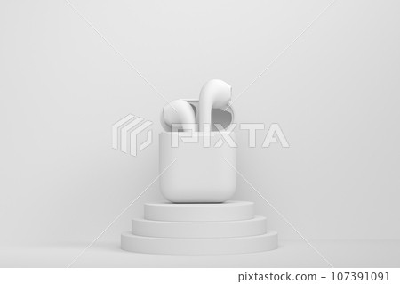 Abstract scene or podium with wireless bluetooth headphones on monochrome 107391091