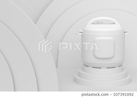 Abstract scene or podium with multi cooker on monochrome background Abstract scene or podium with multi cooker on monochrome background 107391092