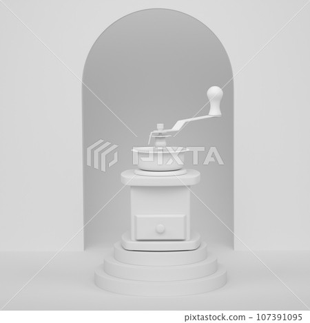 Abstract scene or podium with coffee grinder on monochrome background 107391095