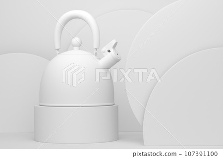 Abstract scene or podium with stovetop kettle on monochrome background 107391100