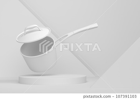 Abstract scene or podium with stewpot on monochrome background. Abstract scene or podium with stewpot on monochrome background. 107391103